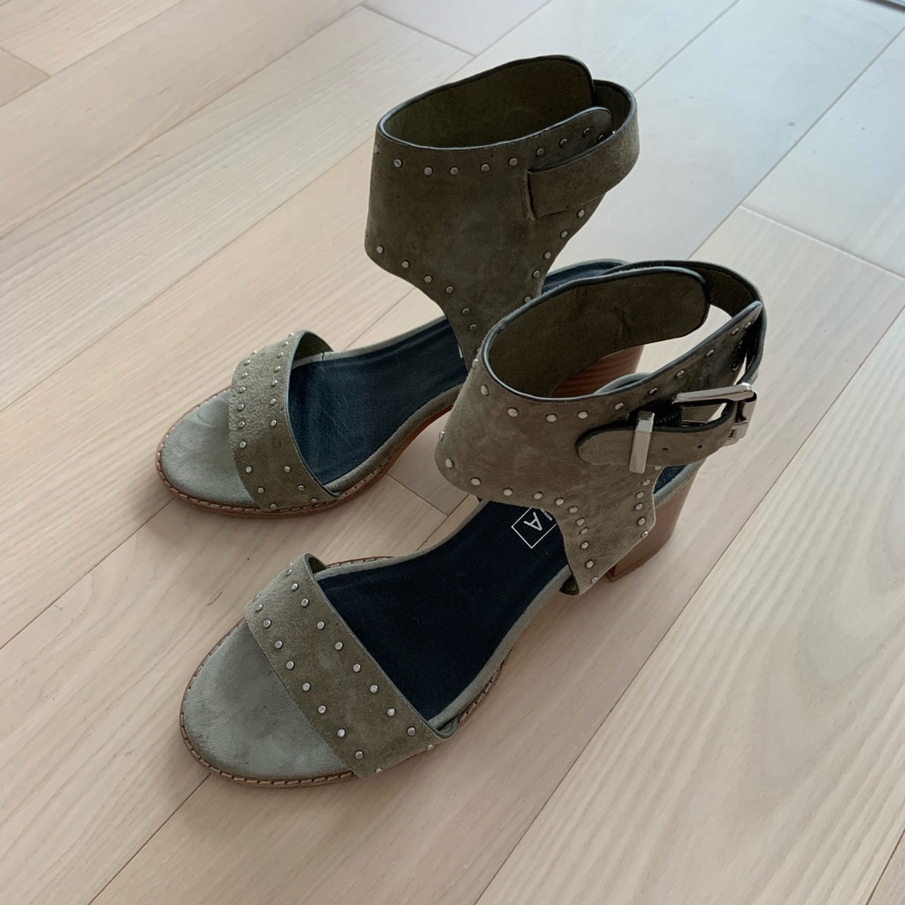 Suede green studded sol sana block heel sandals